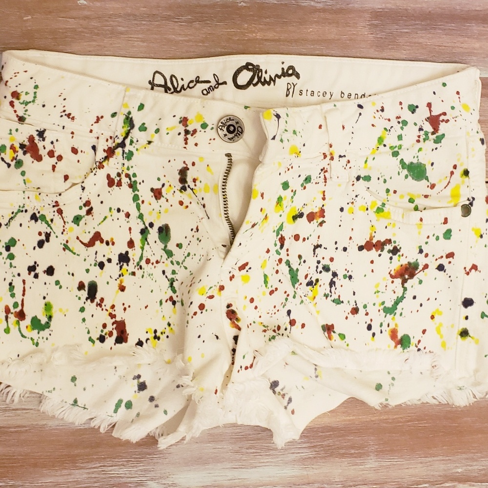 Alice and Olivia White Splattered Paint Shorts